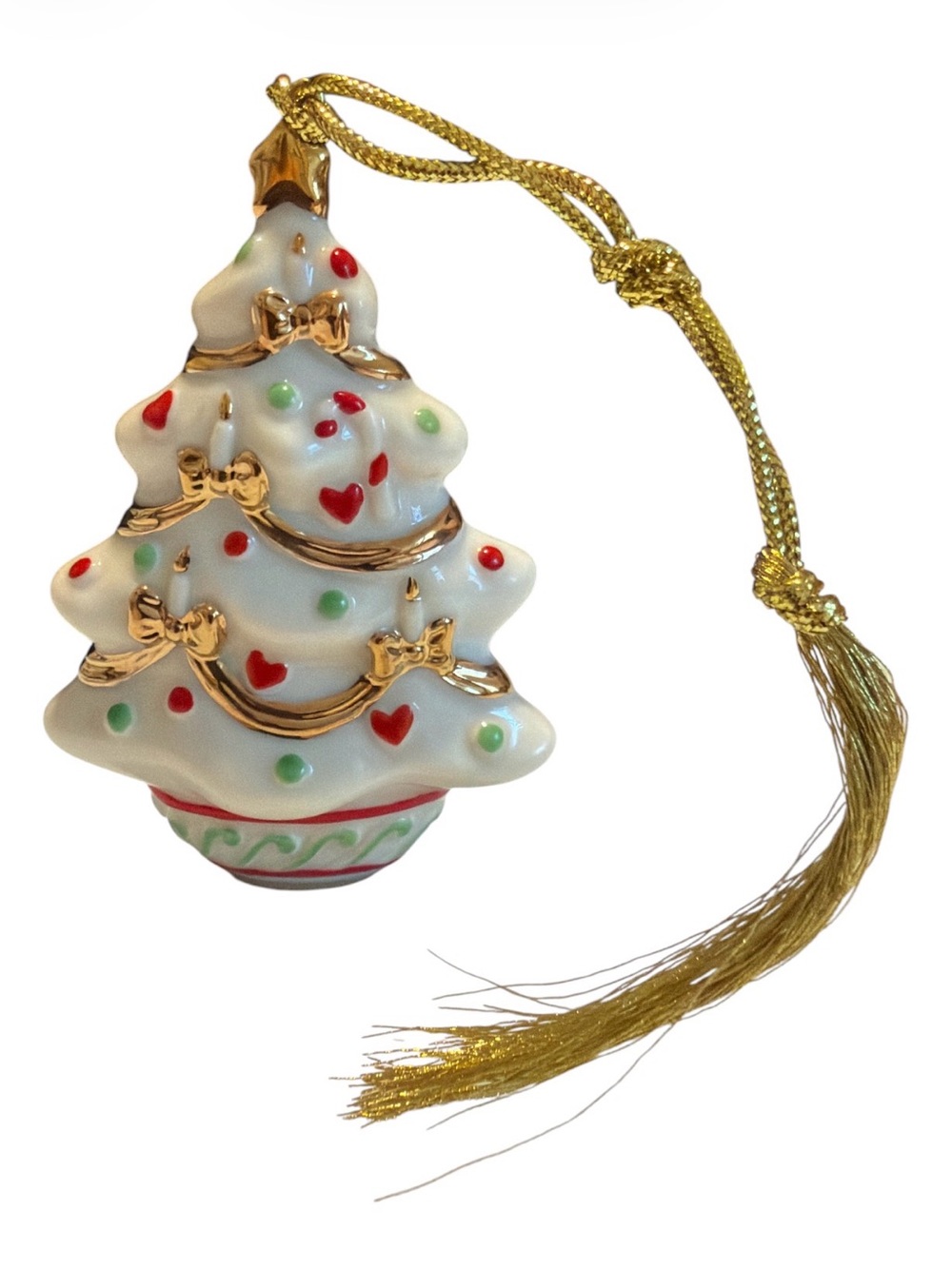Lenox White Ceramic Christmas Tree Ornament with Gold Accents